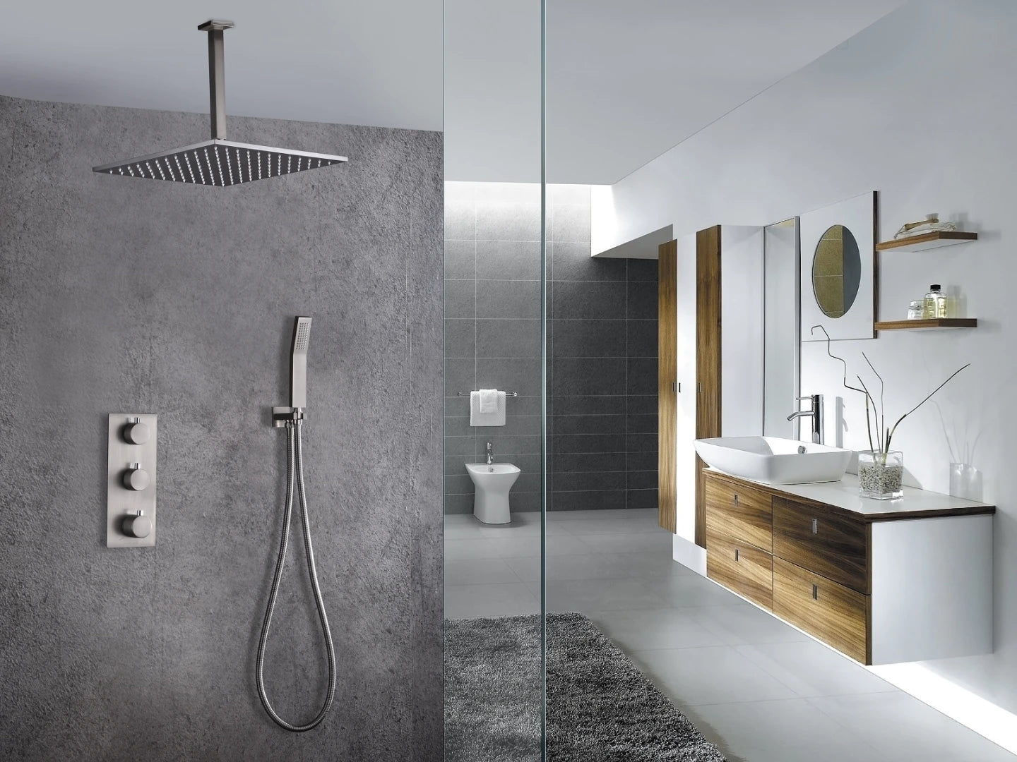 Thermostatische inbouw regendoucheset - Hake Geborsteld RVS