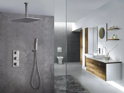 Thermostatische inbouw regendoucheset - Hake Geborsteld RVS