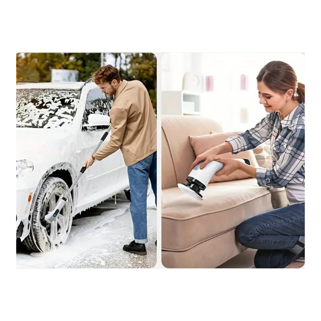 HomeEase® Elektrische Spin Scrubber Set - LED Display - Vervangbare Borstelkoppen, LED Display - Afneembare Lange Handgreep
