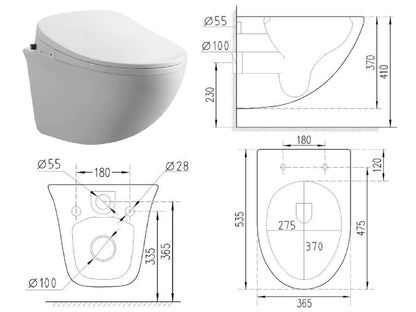 Hangend rimless toilet - Bidet - Nevada Glans wit - 54x36x36cm