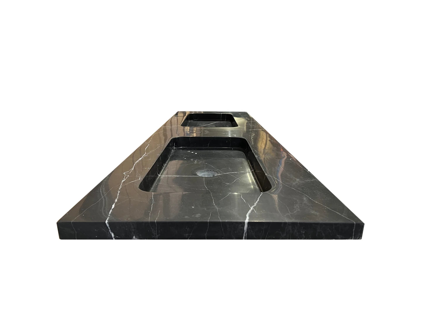 Wasbak Jericho Zwart Wit Marmer Zonder Kraangaten Zwart, Wit - 49x160cm