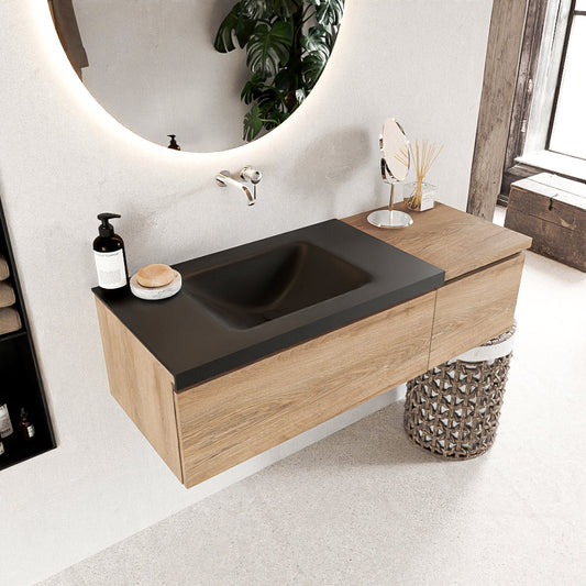 MONDIAZ BUKLA 120cm badmeubel met module 40 kleur Washed Oak met 2 lades. Wastafel CLOUD links 0 kraangaten kleur Urban.