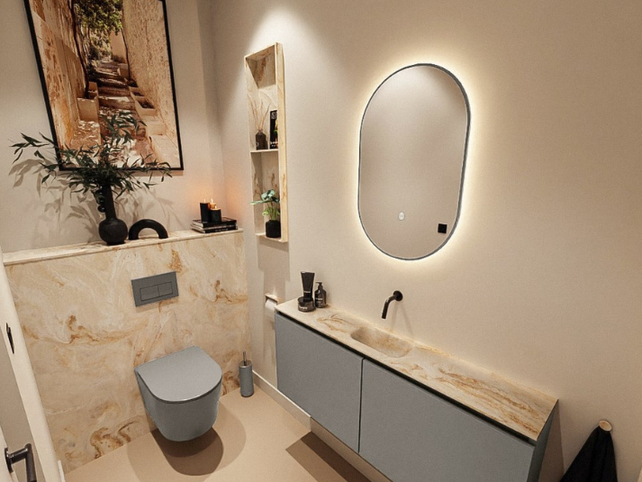MONDIAZ Luna LED Badkamerspiegel - Bewegingssensor - 45x90cm - Ovaal Smoke (Taupe)