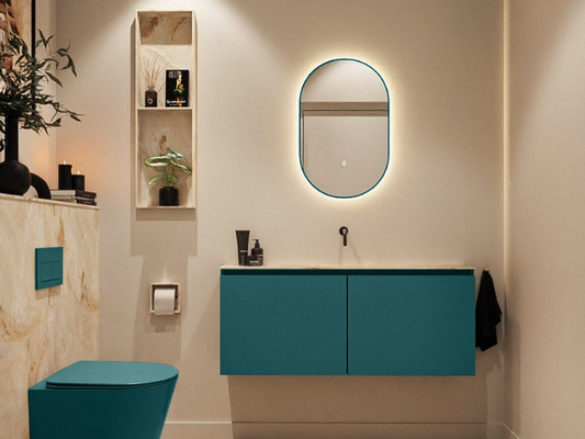 MONDIAZ Luna LED Badkamerspiegel - Bewegingssensor - 45x90cm Ovaal Smag (Turquoise)