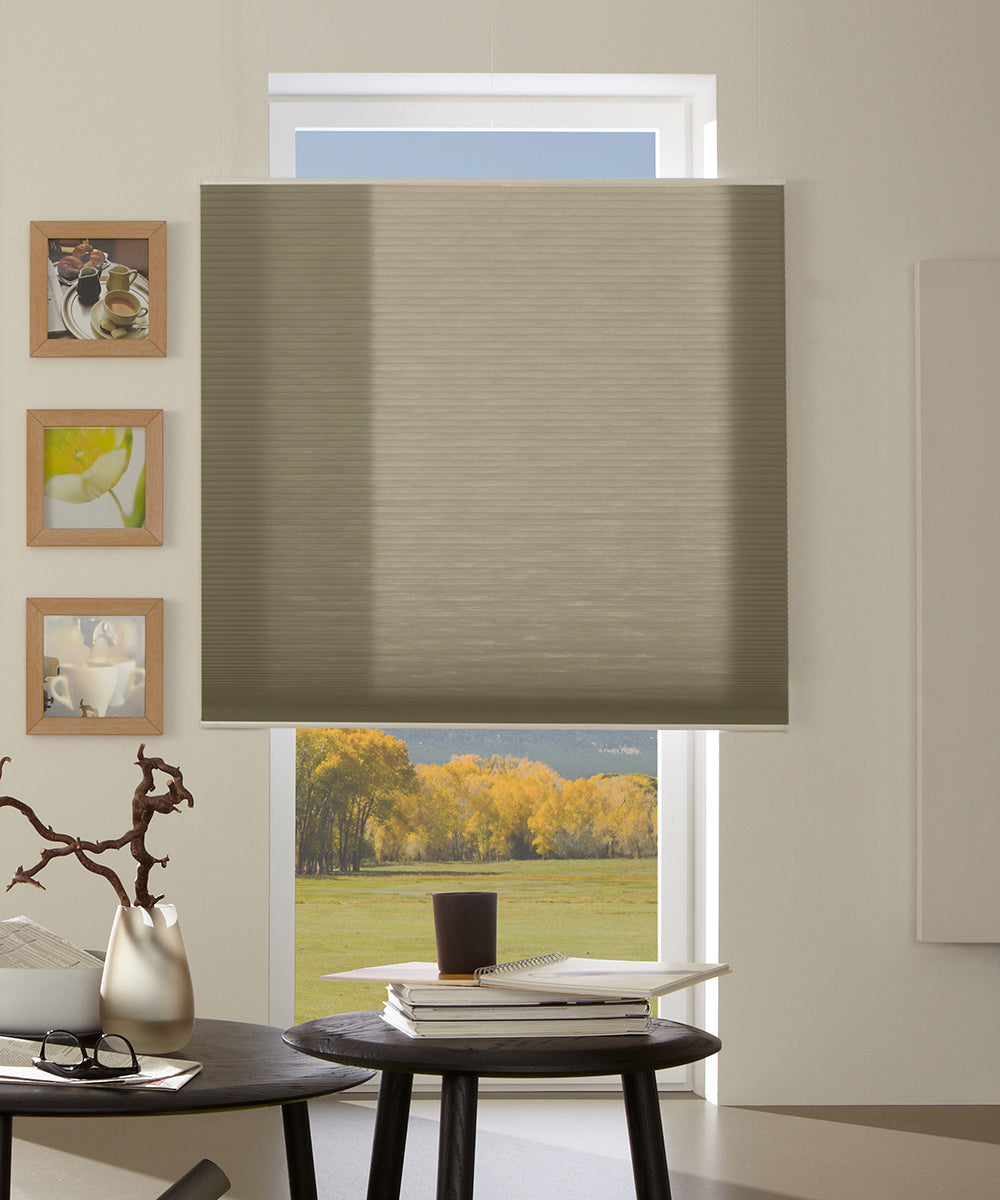 Duette® shades taupe lichtdoorlatend - vrijhangend model - HetBinnenAanzicht